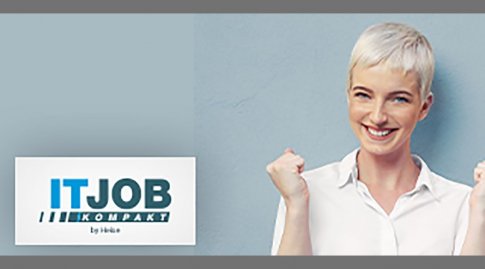 Auf dem Plakat der IT-JOB-Kompakt-Messe freut sich eine Frau in weißem Hemd.