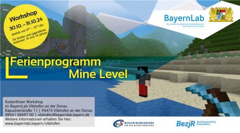 Bildausschnitt aus dem Computerspiel Minecraft mit Daten und Informationen zum Ferienprogramm des BayernLabs Vilshofen im Oktober 2024