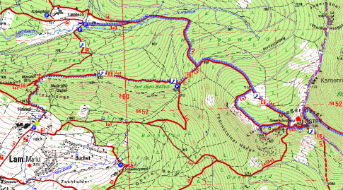 Karte mit Höhenlinien zeigt Bayrischen Wald.