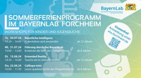 Veranstaltungsgraphik zum Sommerferienprogramm 2024 im BayernLab Forchheim