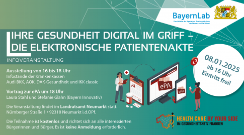 Veranstaltungsplakat: Infoveranstaltung zur elektronischen Patientenakte am 8. Januar ab 16 Uhr im Landratsamt Neumarkt