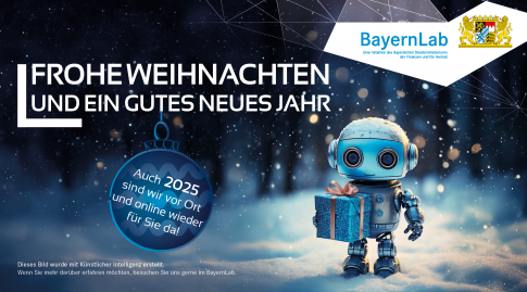 Weihnachtsgraphik aus den BayernLabs vom Jahr 2024 mit dem Text 