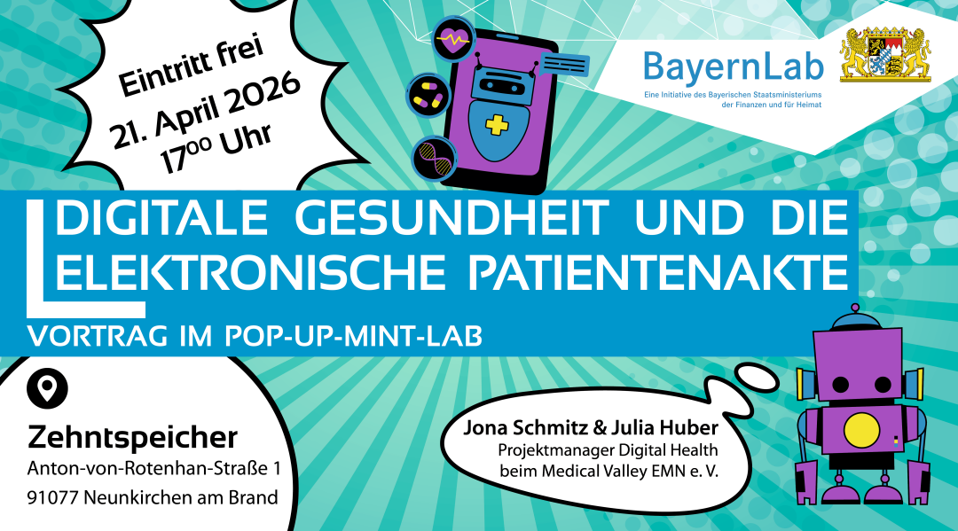 Veranstaltungsgrafik Vortrag im Pop-up-MINT-Lab. Großer Titel 