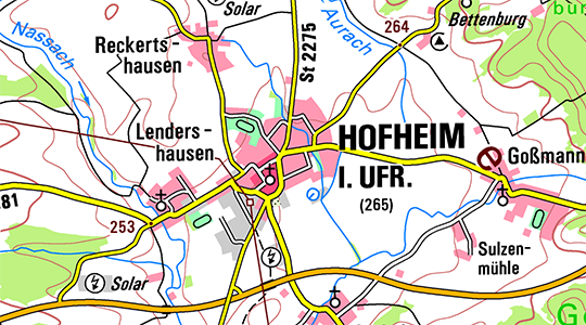 Kartenausschnitt aus der DTK100 von Hofheim in Unterfranken