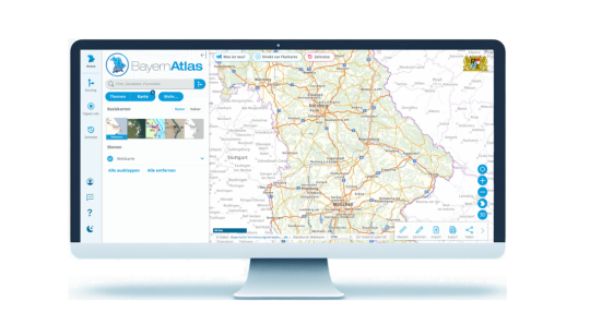 Bildschirm mit geöffneter BayernAtlas-Webseite
