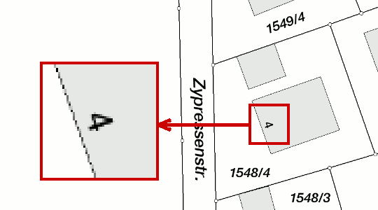 Flurkarte farbig mit grauen Grenzen und Gebäuden und farbiger Hintergrund je nach Nutzungsart