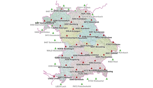 Karte vom Sapos-Referenzstationensnetz von Bayern 