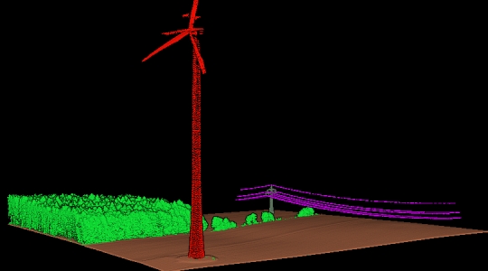 Laserpunktwolke mit Windrad und Leitungspunkten