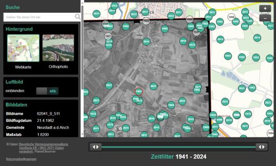Screenshot der Luftbildrecherchestation