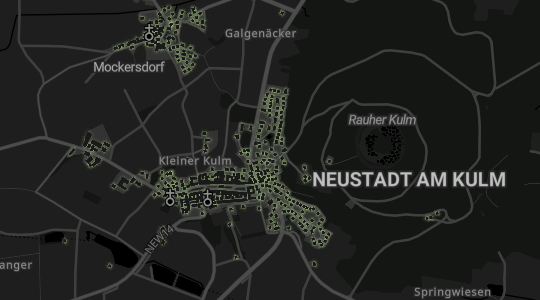 Kartenausschnitt der Webkarte Vektor im Nacht-Stile vom Gebiet Neustadt am Kulm